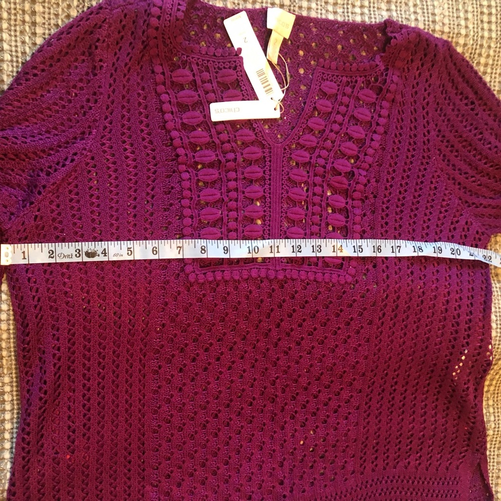 NWT soft cotton lightweight Summer sweater in size 2 or Large. Magenta color. - Picture 8 of 10